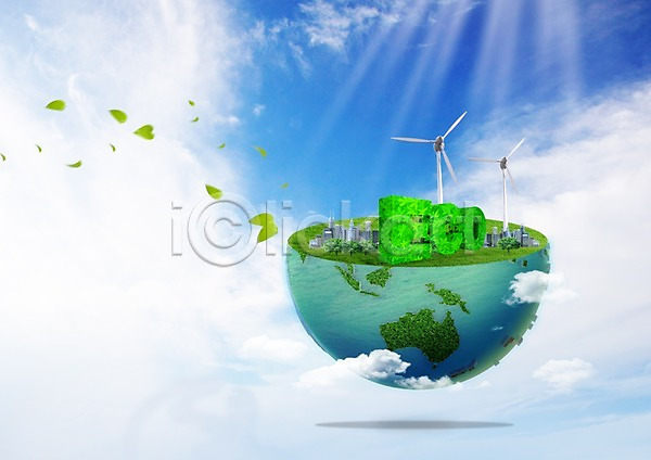 환경보전 사람없음 PSD 편집이미지 구름(자연) 그린에너지 그린캠페인 나뭇잎 날리기 반구 빌딩 빛 에너지 에코 자연 자연보호 지구본 캠페인 편집 풍력에너지 하늘