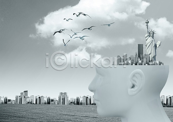 사람없음 PSD 편집이미지 구름(자연) 뇌 뉴욕 도시 동물 머리 미국 바다 비즈니스 빌딩 아메리카 자유의여신상 조류 편집 하늘