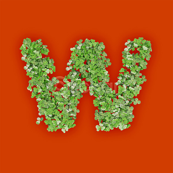 사람없음 3D PSD 편집이미지 W 문자 새싹 소문자 식물 알파벳 영어 주황색 초록색 클로버 타이포그라피 텍스트 풀(식물)