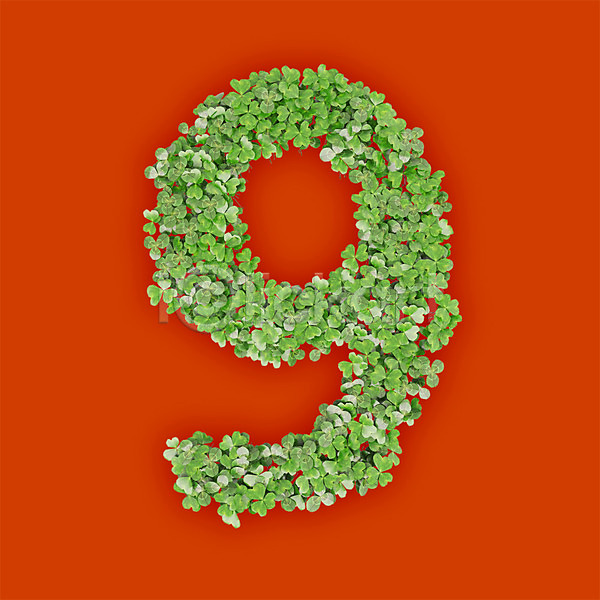 사람없음 3D PSD 편집이미지 9 구 문자 새싹 숫자 식물 주황색 초록색 클로버 타이포그라피 텍스트 풀(식물)