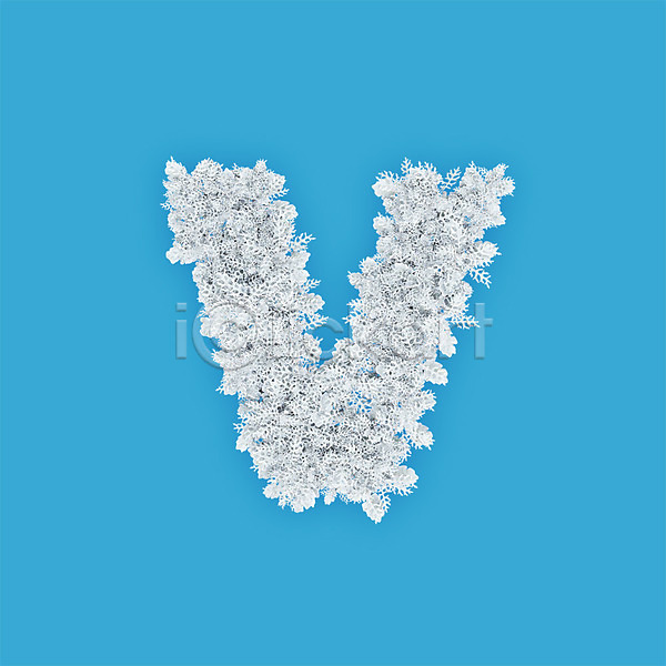 사람없음 3D PSD 편집이미지 V 꽃 문자 소문자 식물 알파벳 영어 타이포그라피 텍스트 파란배경 하늘색 흰색