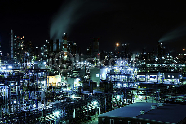 사람없음 JPG 포토 건축물 공장 굴뚝 도시 도시풍경 빌딩 빛 산업 야간 야경 야외 연기 풍경(경치)