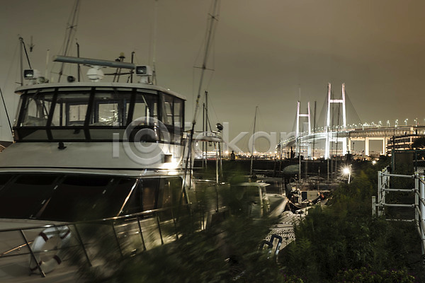 사람없음 JPG 포토 다리(건축물) 바다 배(교통) 빛 야간 야경 야외 정박 풍경(경치) 항구
