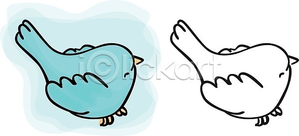 EPS 일러스트 해외이미지 검은색 만화 수채화 우표 윤곽 조류 파란색 해외202004 해외일러스트