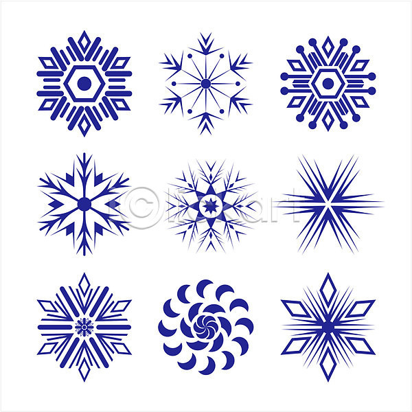 사람없음 EPS 일러스트 해외이미지 겨울 눈꽃 눈송이 디자인 세트 심볼 파란색 해외202004