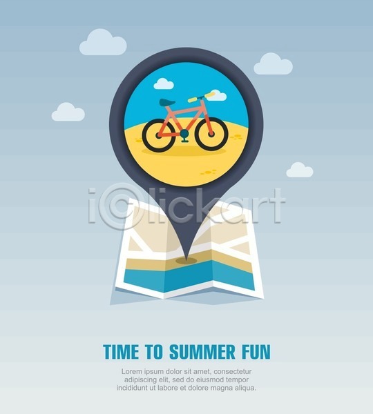 사람없음 EPS 아이콘 해외이미지 구름(자연) 바캉스 여름(계절) 여름휴가 여행 위치 자전거 지도 해외202004