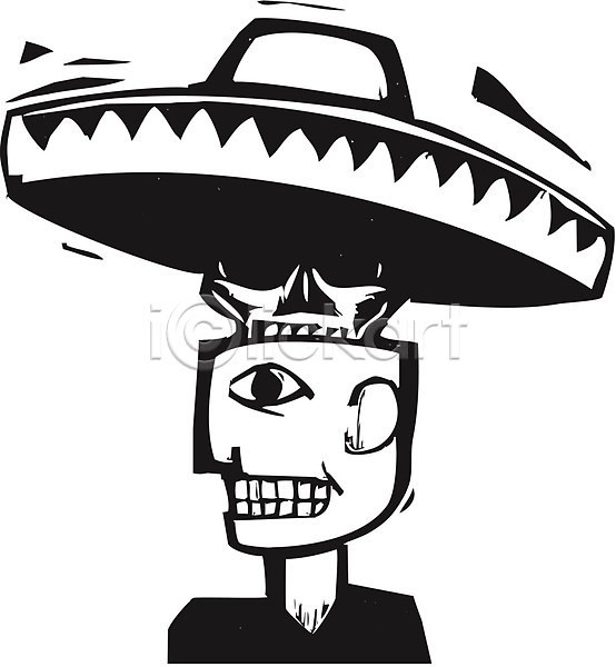 축하 EPS 일러스트 해외이미지 멕시코 목판화 문화 생각 솜브레로 숨기 우울증 죽음 질병 할로윈 해골모형 해외202004