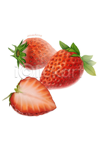 사람없음 PSD 일러스트 과일 농작물 디테일 딸기 식재료 음식