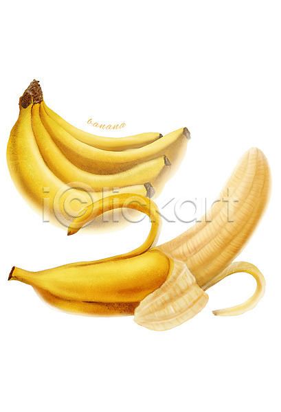 사람없음 PSD 일러스트 과일 껍질 노란색 농작물 디테일 바나나 식재료 음식 컬러
