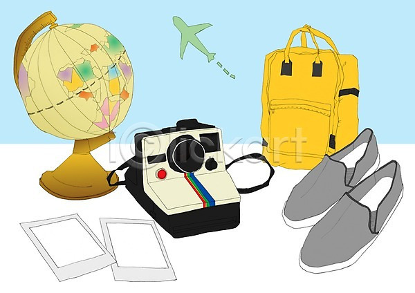 사람없음 PSD 일러스트 가방 비행기 신발 여행 여행용품 여행준비 지구본 카메라 폴라로이드 휴가