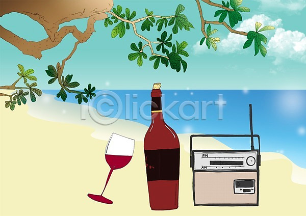 사람없음 PSD 일러스트 나무 라디오 모래사장 백그라운드 병(담는) 식물 야외 여행 와인 와인잔 잔 주간 휴가