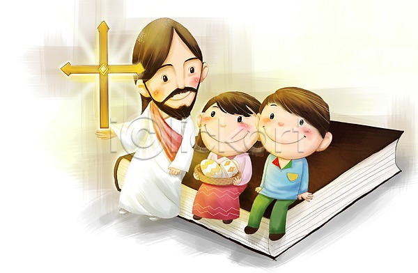 믿음 행복 희망 남자 사람 성인 세명 어린이 여자 PSD 일러스트 계란 교회 기독교 부활절 성경 수염 십자가 예수 종교 책 하나님