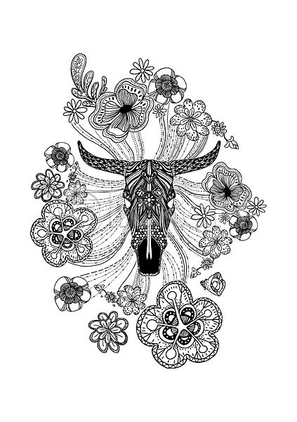 사람없음 AI(파일형식) 일러스트 흑백 꽃 동물 문양 백그라운드 선 소 식물 점선 젠탱글 컬러 패턴 패턴백그라운드
