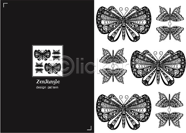 사람없음 AI(파일형식) 일러스트 흑백 곤충 나비 동물 문양 백그라운드 젠탱글 컬러 패턴 패턴백그라운드