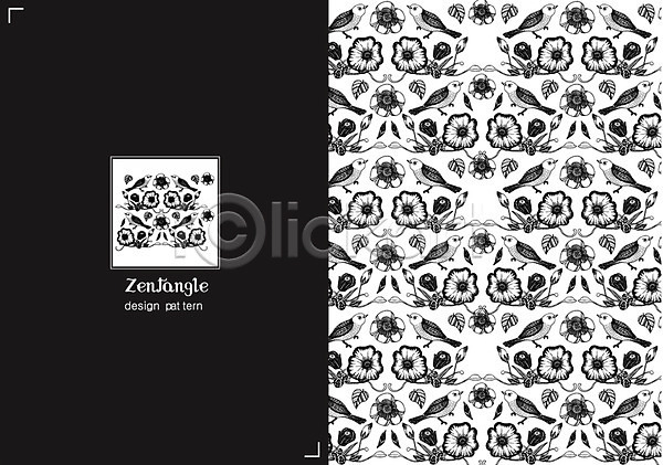 사람없음 AI(파일형식) 일러스트 흑백 꽃 꽃봉오리 동물 문양 백그라운드 식물 젠탱글 조류 컬러 패턴 패턴백그라운드