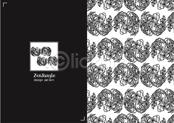 사람없음 AI(파일형식) 일러스트 흑백 꽃 문양 백그라운드 선 식물 젠탱글 컬러 패턴 패턴백그라운드
