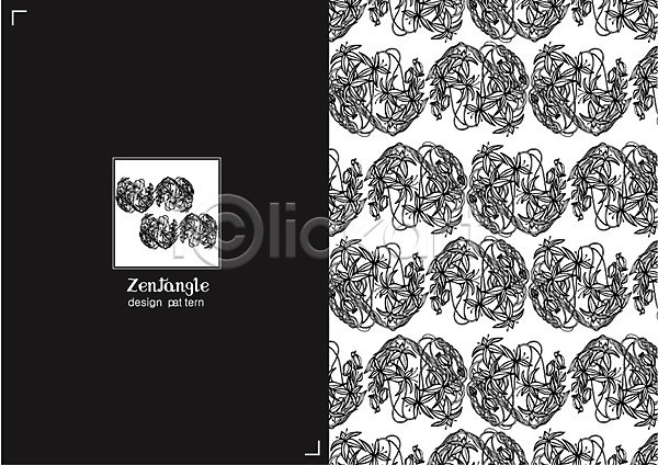 사람없음 AI(파일형식) 일러스트 흑백 국내일러스트 꽃 문양 백그라운드 선 식물 젠탱글 컬러 패턴 패턴백그라운드