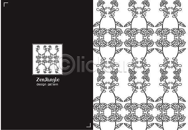 사람없음 AI(파일형식) 일러스트 흑백 꽃 문양 백그라운드 식물 잎 젠탱글 컬러 패턴 패턴백그라운드