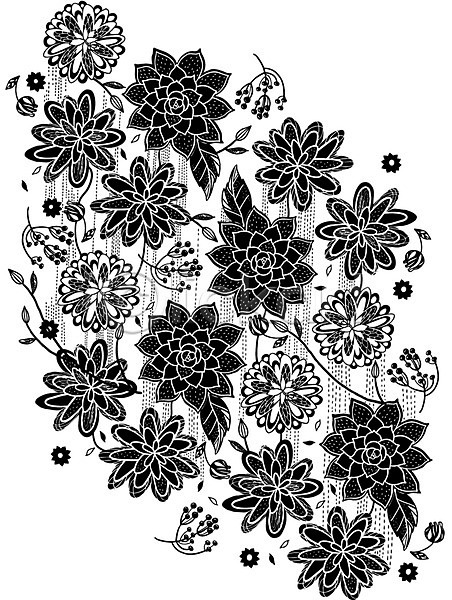 사람없음 AI(파일형식) 일러스트 흑백 꽃 문양 백그라운드 선 식물 잎 점선 젠탱글 컬러 패턴 패턴백그라운드