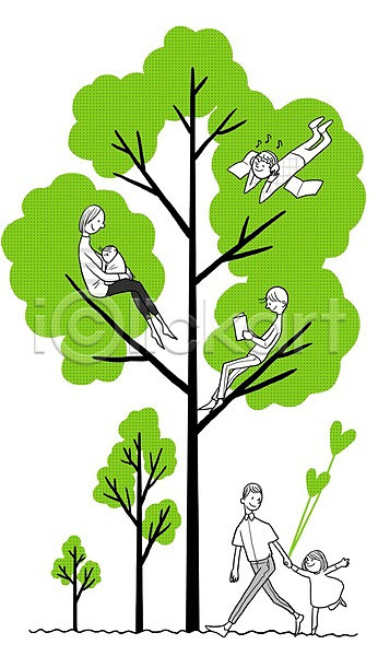 환경보전 휴식 남자 사람 성인 어린이 여러명 여자 PSD 일러스트 나무 독서 백그라운드 식물 음악감상 자연 자연보호 책 환경