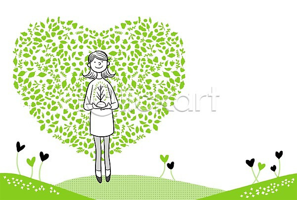 사랑 환경보전 사람 성인 여자 한명 PSD 일러스트 나무 백그라운드 자연 자연보호 하트 환경