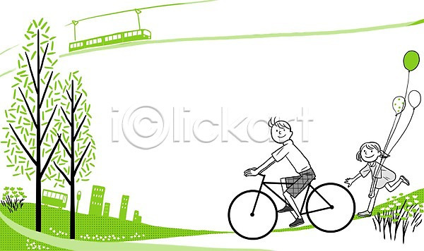 환경보전 남자 두명 사람 어린이 어린이만 여자 PSD 일러스트 나무 대중교통 백그라운드 버스 식물 자연 자연보호 자전거 전철 풍선 환경
