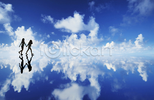 두명 사람 성인 성인만 성인여자만 여자 여자만 JPG 실루엣 편집이미지 구름(자연) 디지털아트 편집 풍경(경치) 하늘 합성