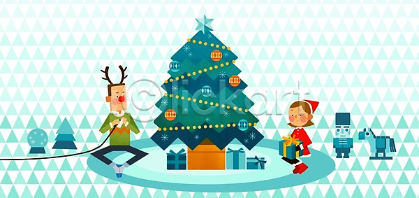 남자 두명 사람 성인 여자 PSD 일러스트 겨울 계절 나무 사계절 선물 앉기 인형 장식 전신 커플 크리스마스 크리스마스트리