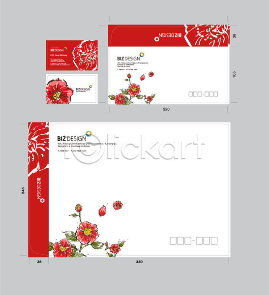 사람없음 AI(파일형식) 명함템플릿 봉투템플릿 템플릿 꽃 꽃무늬 동백 명함 봉투 비즈디자인 빨간색 서류봉투 세트 식물 우편봉투 컬러 패키지 편지봉투