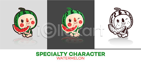 사람없음 AI파일 일러스트 과일 과일캐릭터 라벨 마스코트 수박 수박캐릭터 알림 일러캐릭터 초록색 캐릭터 컬러푸드 특산물 특산물캐릭터 홍보캐릭터