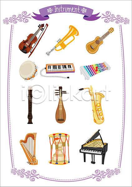사람없음 AI(파일형식) 웹아이콘 일러스트 건반 국악기 기타 리코더 멜로디언 바이올린 색소폰 세트 스티커 실로폰 아기자기 악기 장구 종류 탬버린 트럼펫 피아노(악기) 하프