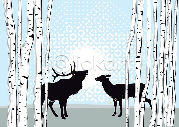 EPS 일러스트 해외이미지 나무 동물상 백그라운드 뿔 사슴 수평선 숲 야생동물 자연 지역 추상 풍경(경치) 해외202004 환경