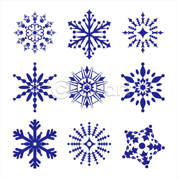 사람없음 EPS 일러스트 해외이미지 겨울 눈꽃 눈송이 디자인 세트 심볼 파란색 해외202004