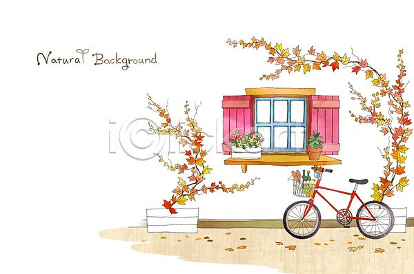 분위기 순수 사람없음 PSD 일러스트 가을(계절) 가을배경 계절 단풍 덩굴 백그라운드 식물 외벽 자연 자전거 창문 화분