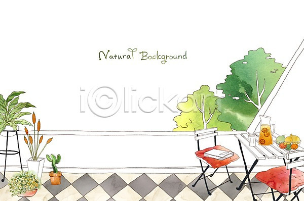 분위기 순수 사람없음 PSD 일러스트 과일 나무 방석 백그라운드 식물 실내 오렌지 의자 자연 창문 책 탁자 화분