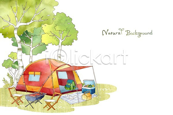 분위기 순수 사람없음 PSD 일러스트 계절 나무 바비큐 배낭 백그라운드 식물 아이스박스 야외의자 여름(계절) 자연 캠핑