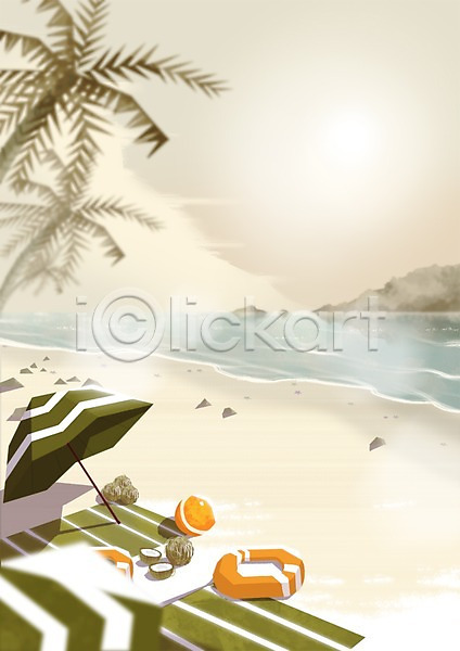 시원함 자유 휴식 사람없음 PSD 일러스트 계절 나무 돗자리 모래사장 바다 백그라운드 식물 야외 야자수 여름(계절) 주간 코코넛 튜브 파라솔 풍경(경치) 해변