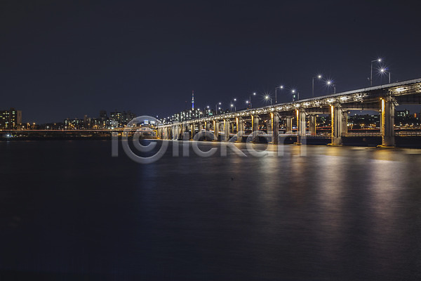 사람없음 JPG 포토 강 다리(건축물) 반사 반포대교 빛 서울 야간 야경 야외 풍경(경치) 한강 한국
