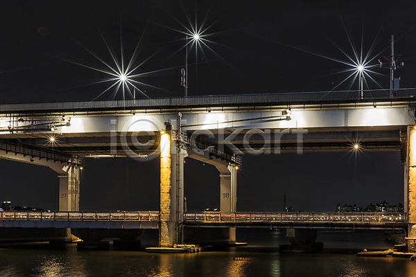 사람없음 JPG 포토 가로등 강 다리(건축물) 반포대교 빛 서울 야간 야경 야외 풍경(경치) 한강 한국