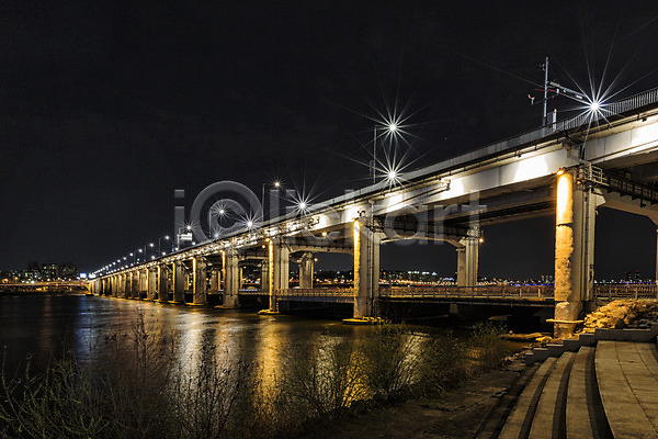 사람없음 JPG 포토 강 다리(건축물) 반사 반포대교 빛 서울 야간 야경 야외 풍경(경치) 한강 한국
