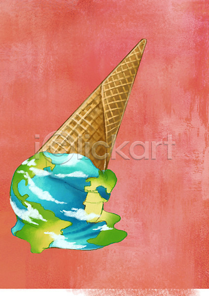 고통 무서움 지구온난화 사람없음 PSD 일러스트 녹음(녹이기) 아이스크림 자연재해 지구 지구본 환경