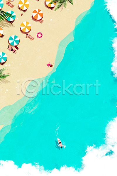 상쾌 자유 휴식 남자 사람 여러명 여자 PSD 일러스트 계절 바다 백그라운드 수영 식물 야자수 여름(계절) 튜브 파라솔 풍경(경치) 해변 휴양지