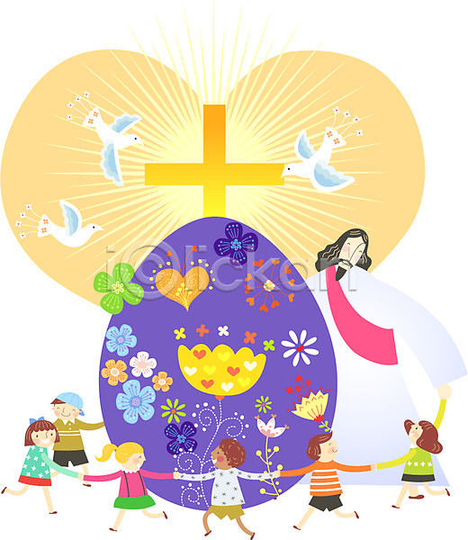 믿음 행복 남자 사람 성인 어린이 여러명 여자 AI(파일형식) 일러스트 계란 기독교 꽃 백그라운드 부활절 손잡기 식물 십자가 예수 조류 종교 하나님