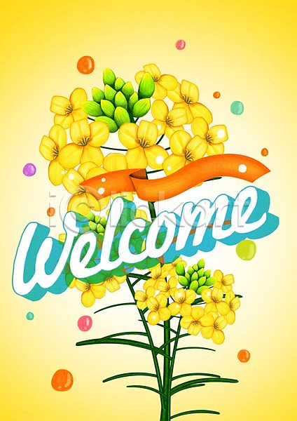 러블리 행복 사람없음 PSD 일러스트 꽃 라벨 리본 문자 물방울 백그라운드 식물 알파벳 영어 유채 환영