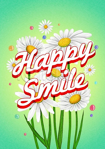 러블리 행복 사람없음 PSD 일러스트 꽃 데이지 라벨 문자 물방울 미소(표정) 백그라운드 식물 알파벳 영어