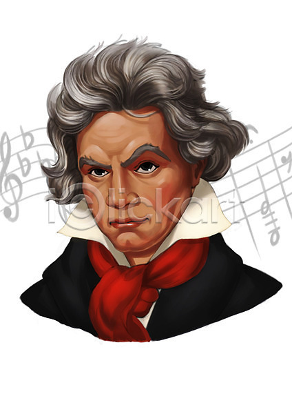 남자 남자만 남자한명만 사람 성인 성인남자만 성인만 한명 PSD 일러스트 독일인 베토벤 상반신 악보 위인 음악가