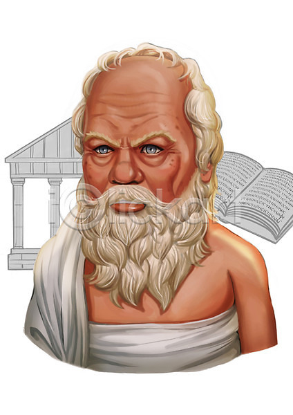 남자 남자만 남자한명만 사람 성인 성인남자만 성인만 한명 PSD 일러스트 그리스건축 그리스인 상반신 소크라테스 위인 책 철학자