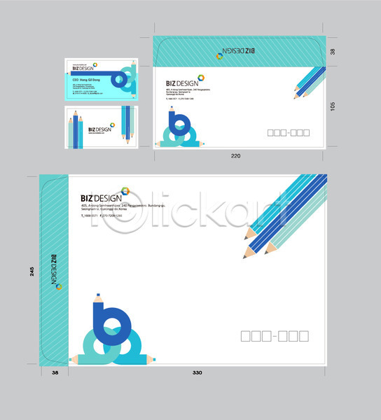 사람없음 AI(파일형식) 명함템플릿 봉투템플릿 템플릿 도형 명함 봉투 비즈디자인 서류봉투 세트 연필 우편봉투 컬러 파란색 패키지 편지봉투 하늘색