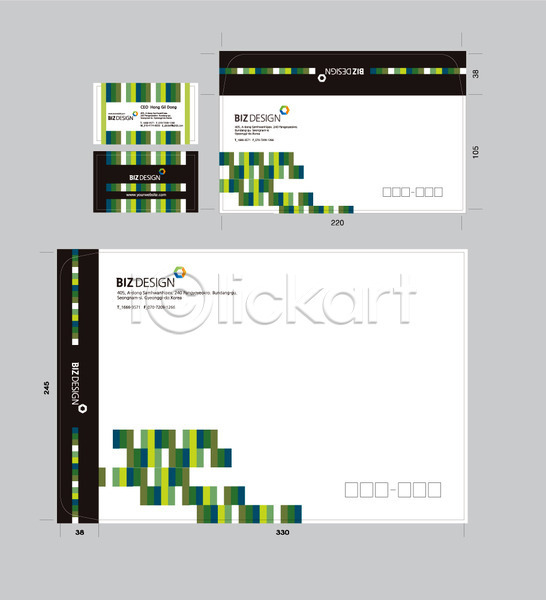 사람없음 AI(파일형식) 명함템플릿 봉투템플릿 템플릿 도형 명함 무늬 문양 봉투 비즈디자인 사각형 서류봉투 세트 우편봉투 초록색 컬러 패키지 편지봉투