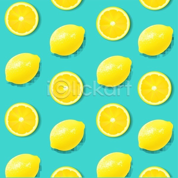 사람없음 EPS 일러스트 해외이미지 노란색 단면 레몬 민트색 백그라운드 패턴 해외202004